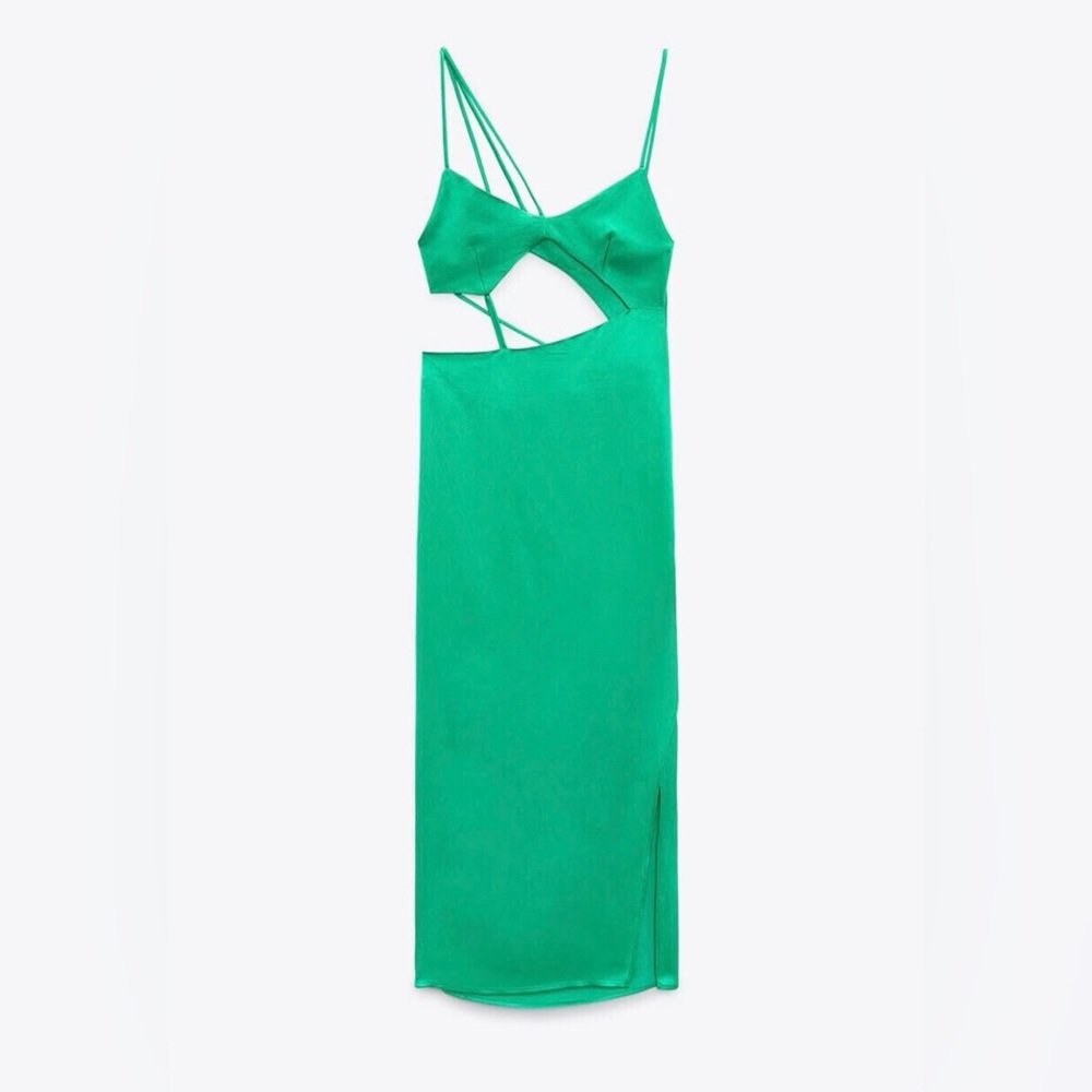 NWT Zara Vibrant Green Asymmetrical Dress